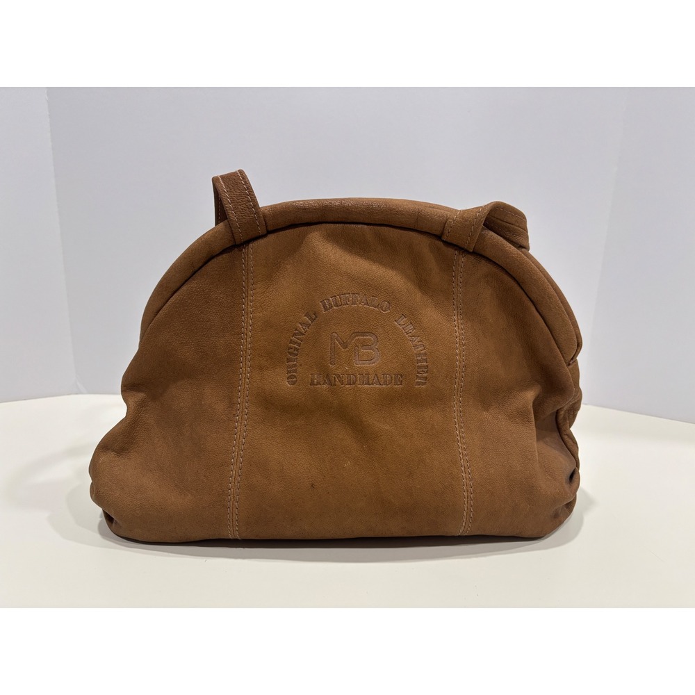 Original Buffalo Leather MB Handmade Brown Shoulder Bag Tote Dome Slouchy